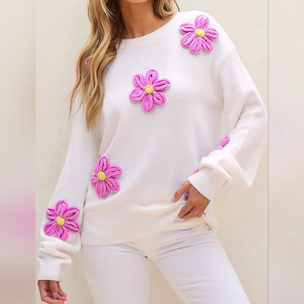 Petal Path Knit Sweater - Pink